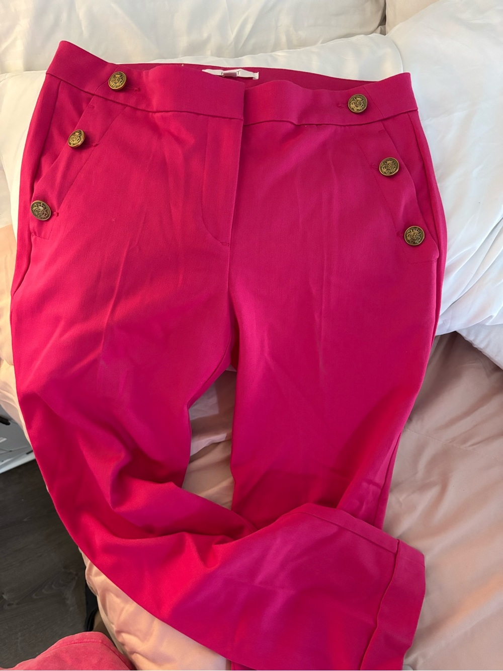 Loft Women's Fuchsia High-Waist Button Detail Pants